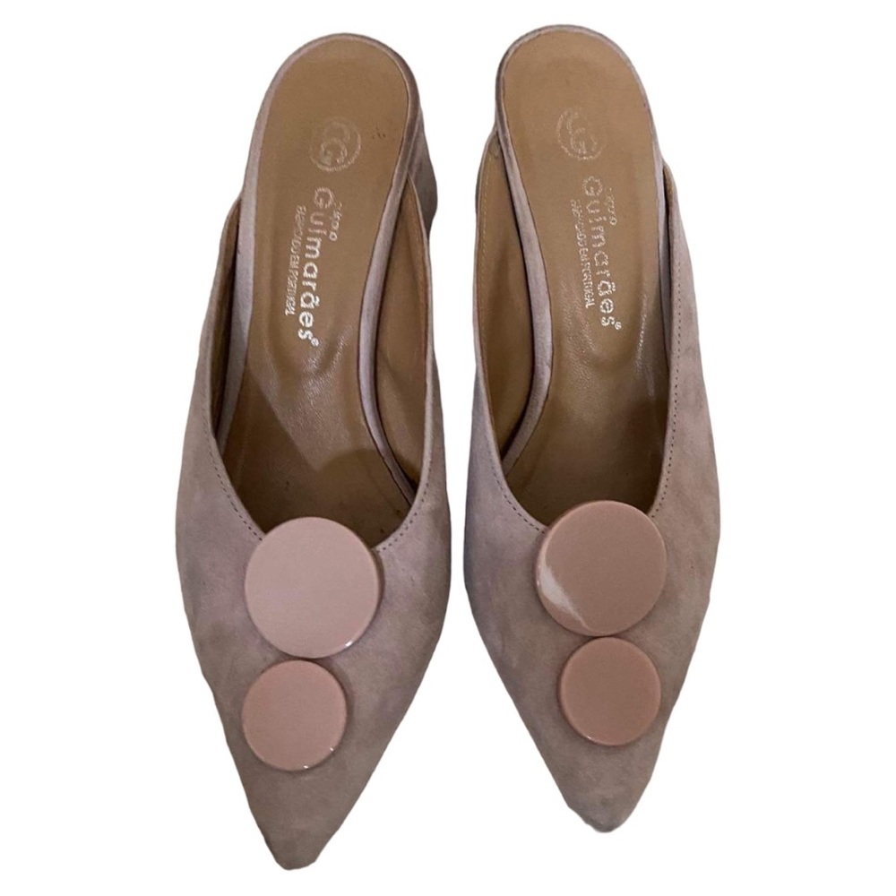 Guimaraes Pink Suede Block Heels with Circle Accents